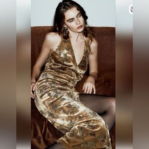 Zara Gold Sequin Halter Dress size XS bloggers favorite